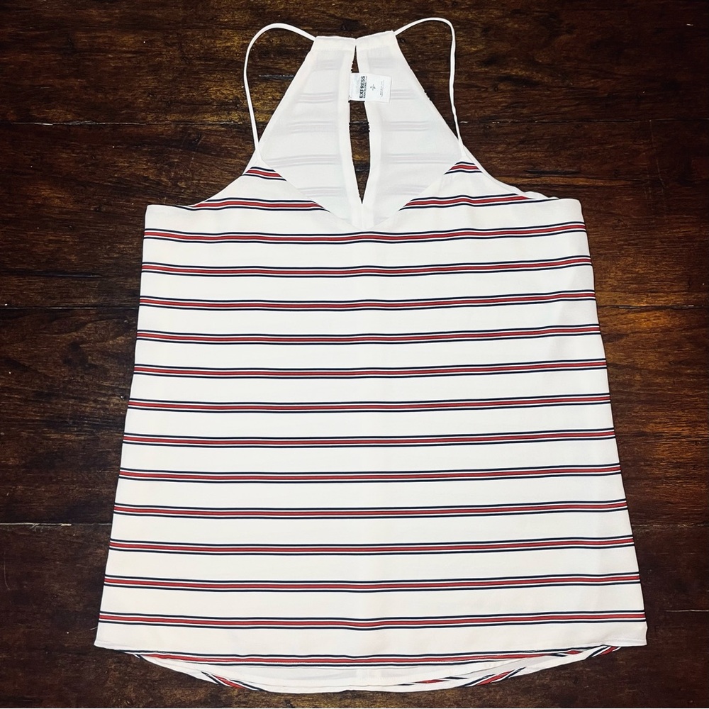 Express Americana Cami Tank Top Womens S White Red Striped Halter Flowy Nautical